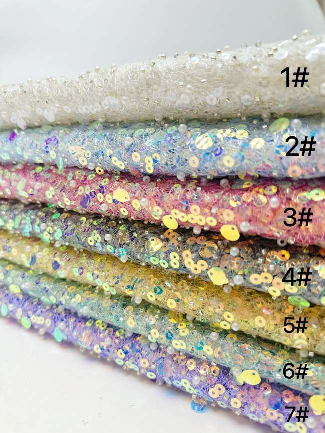 5 Yards Multi-Color Sequined Beaded 3D Floral Embroidered Lace Material Fabric HN085