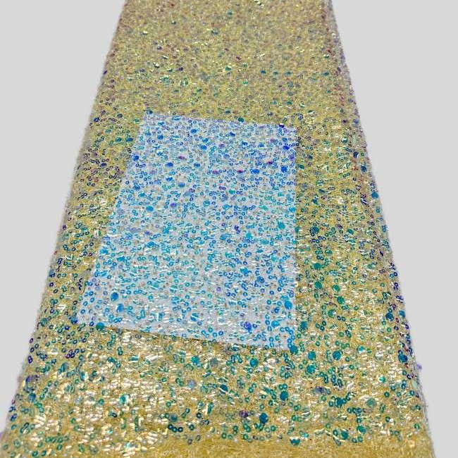 5 Yards Multi-Color Sequined Beaded 3D Floral Embroidered Lace Material Fabric HN085