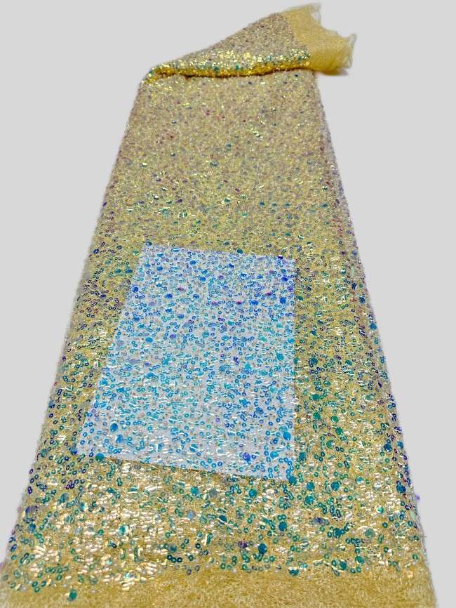 5 Yards Multi-Color Sequined Beaded 3D Floral Embroidered Lace Material Fabric HN085