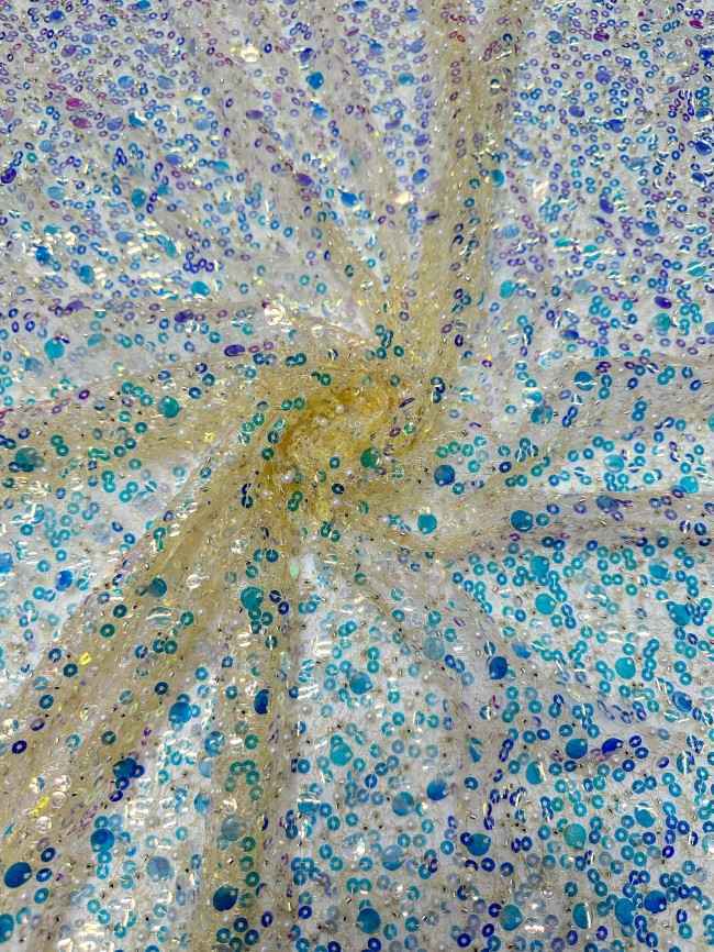 5 Yards Multi-Color Sequined Beaded 3D Floral Embroidered Lace Material Fabric HN085