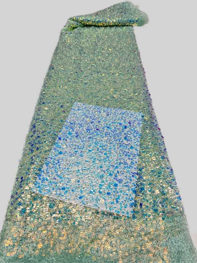 5 Yards Multi-Color Sequined Beaded 3D Floral Embroidered Lace Material Fabric HN085