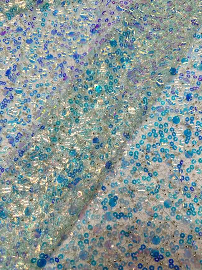 5 Yards Multi-Color Sequined Beaded 3D Floral Embroidered Lace Material Fabric HN085