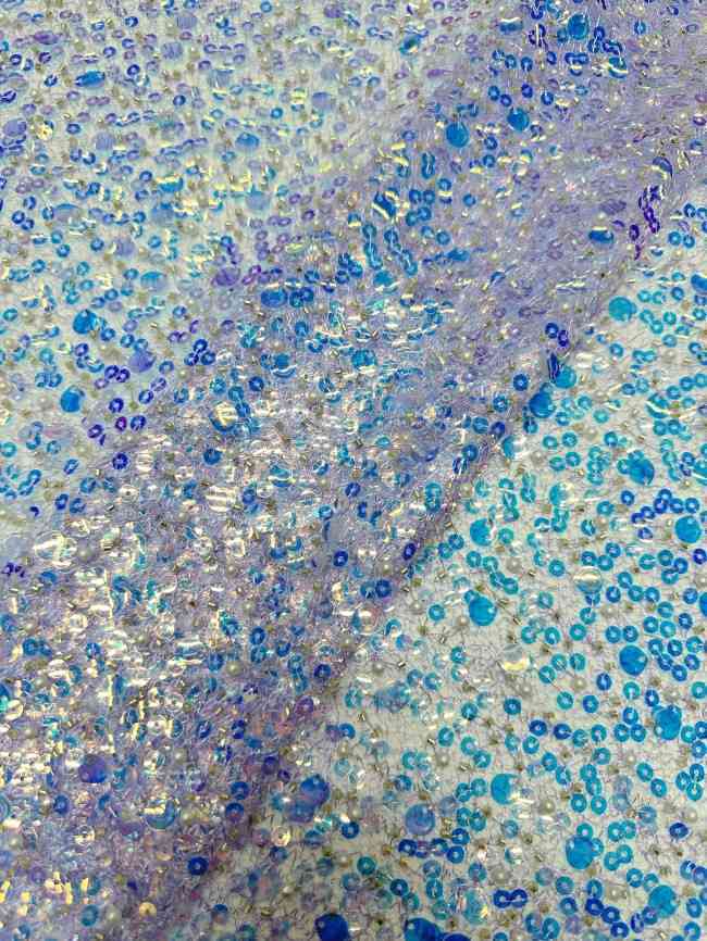 5 Yards Multi-Color Sequined Beaded 3D Floral Embroidered Lace Material Fabric HN085