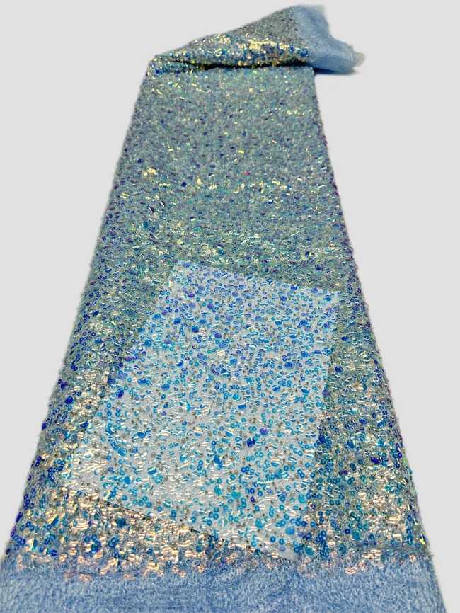 5 Yards Multi-Color Sequined Beaded 3D Floral Embroidered Lace Material Fabric HN085