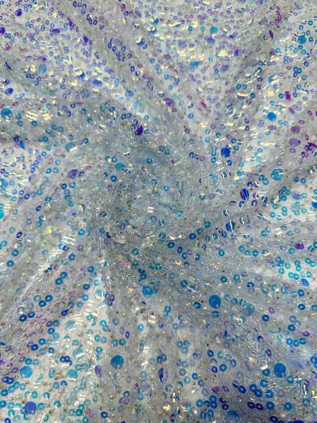 5 Yards Multi-Color Sequined Beaded 3D Floral Embroidered Lace Material Fabric HN085