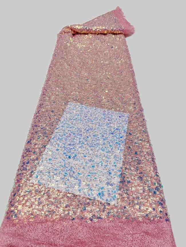 5 Yards Multi-Color Sequined Beaded 3D Floral Embroidered Lace Material Fabric HN085