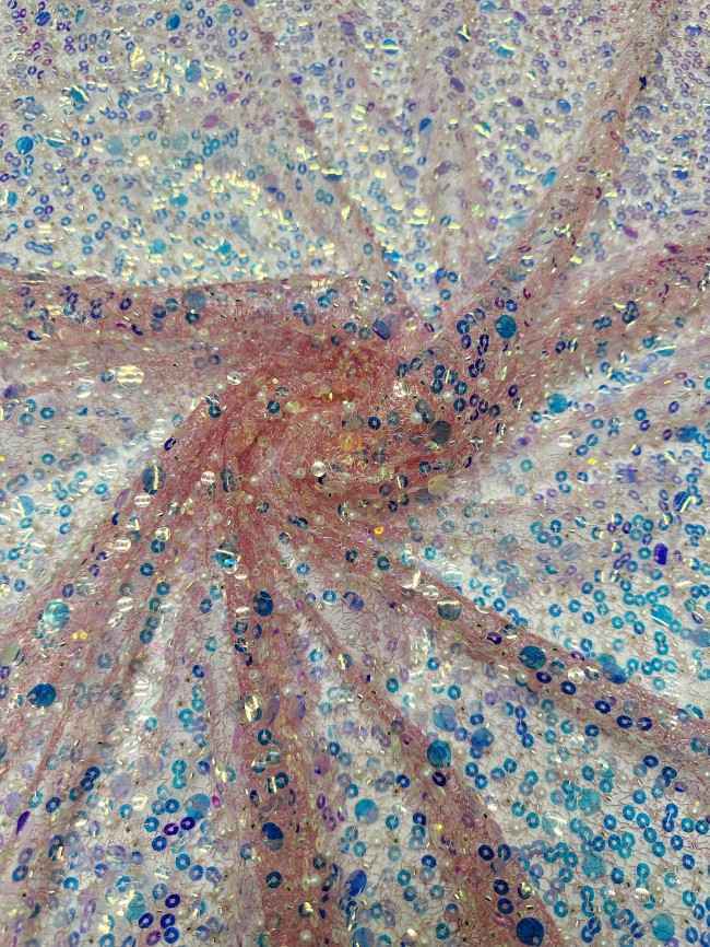 5 Yards Multi-Color Sequined Beaded 3D Floral Embroidered Lace Material Fabric HN085