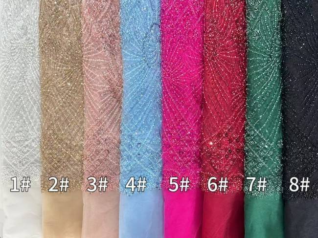 5 Yards Multi-Color Sequined Beaded 3D Floral Embroidered Lace Material Fabric HN086