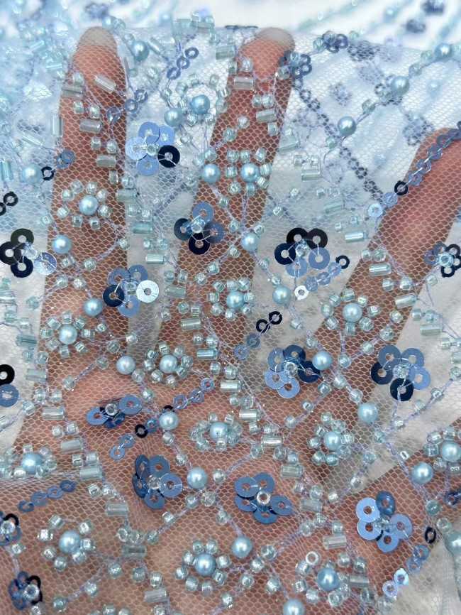 5 Yards Multi-Color Sequined Beaded 3D Floral Embroidered Lace Material Fabric HN086