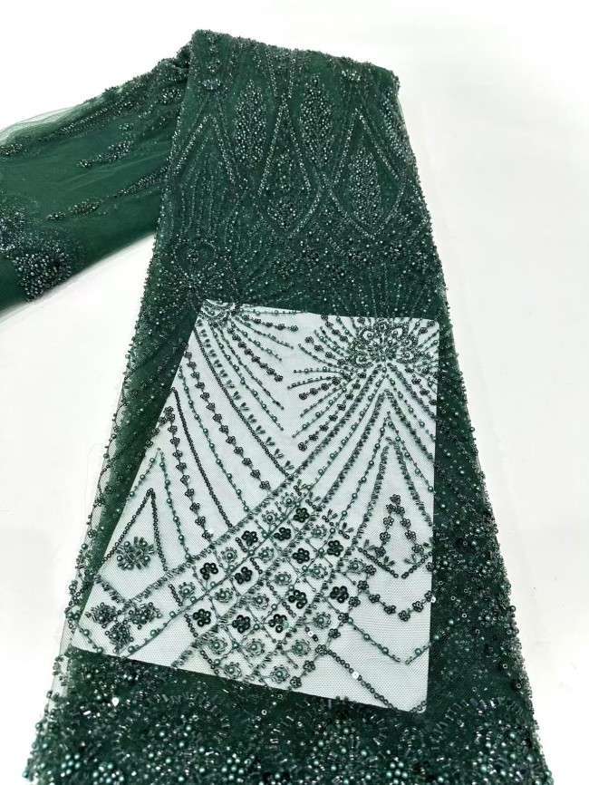 5 Yards Multi-Color Sequined Beaded 3D Floral Embroidered Lace Material Fabric HN086