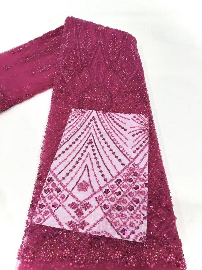 5 Yards Multi-Color Sequined Beaded 3D Floral Embroidered Lace Material Fabric HN086