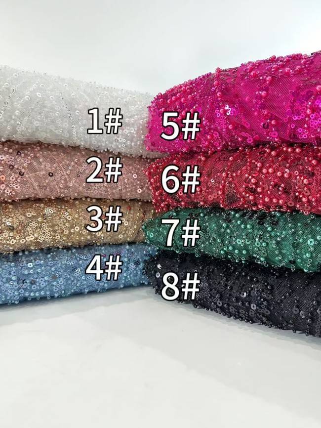 5 Yards Multi-Color Sequined Beaded 3D Floral Embroidered Lace Material Fabric HN087