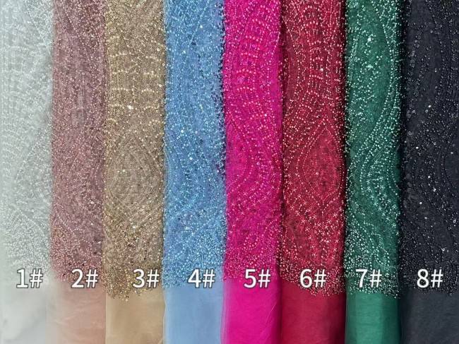 5 Yards Multi-Color Sequined Beaded 3D Floral Embroidered Lace Material Fabric HN087