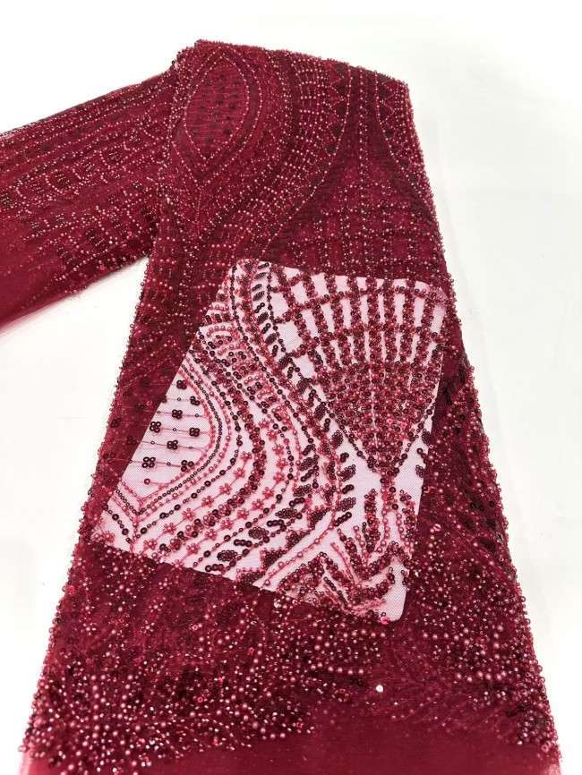 5 Yards Multi-Color Sequined Beaded 3D Floral Embroidered Lace Material Fabric HN087