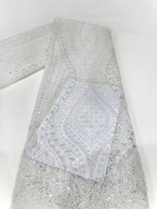 5 Yards Multi-Color Sequined Beaded 3D Floral Embroidered Lace Material Fabric HN087
