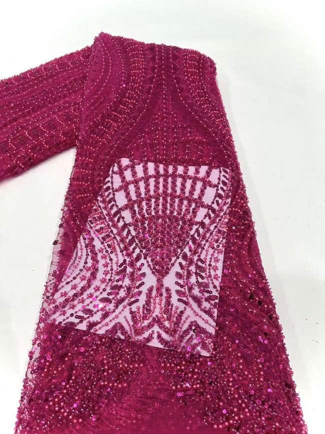5 Yards Multi-Color Sequined Beaded 3D Floral Embroidered Lace Material Fabric HN087