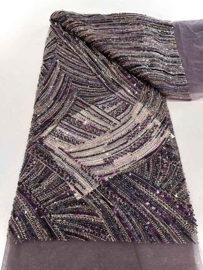 5 Yards Multi-Color Sequined Beaded 3D Floral Embroidered Lace Material Fabric HN095