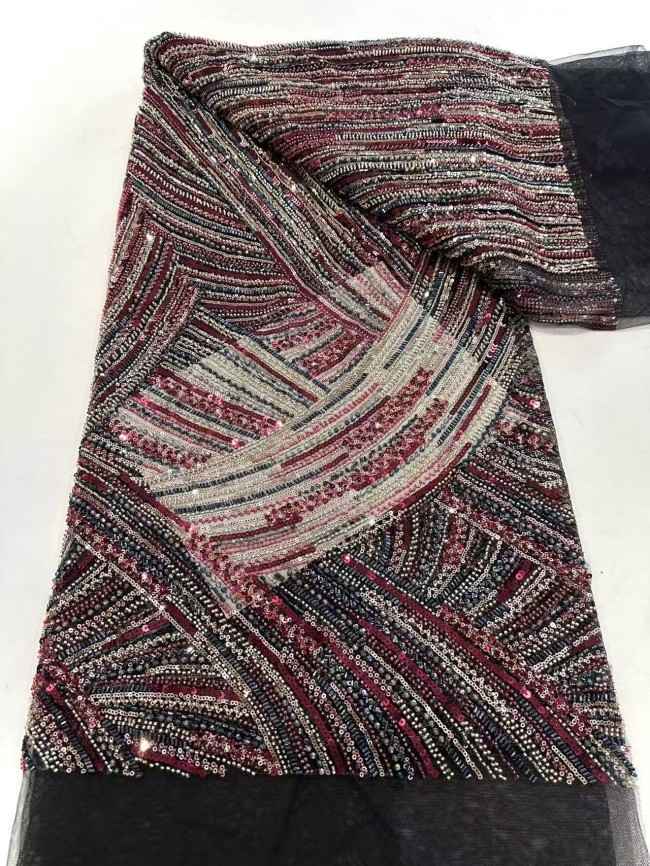 5 Yards Multi-Color Sequined Beaded 3D Floral Embroidered Lace Material Fabric HN095