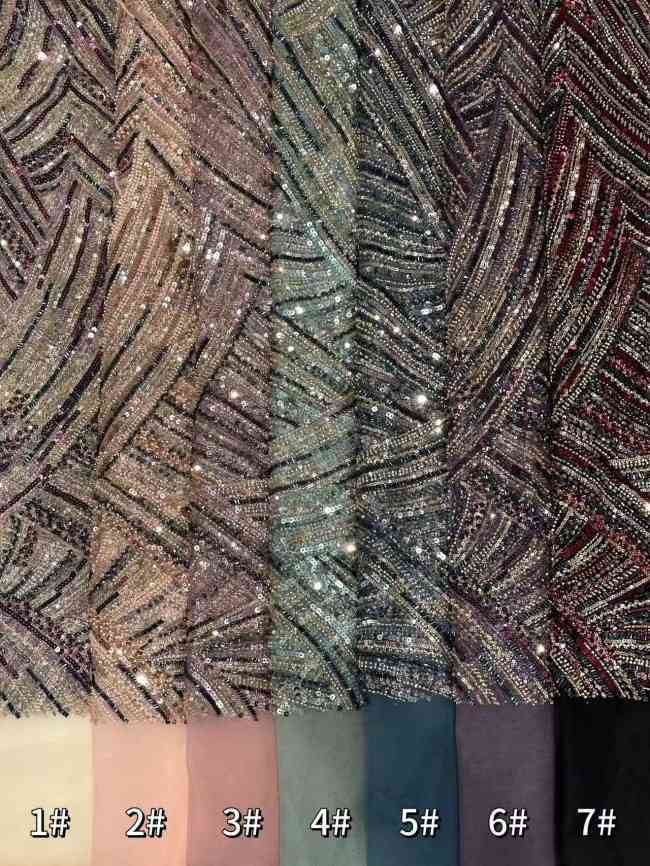5 Yards Multi-Color Sequined Beaded 3D Floral Embroidered Lace Material Fabric HN095