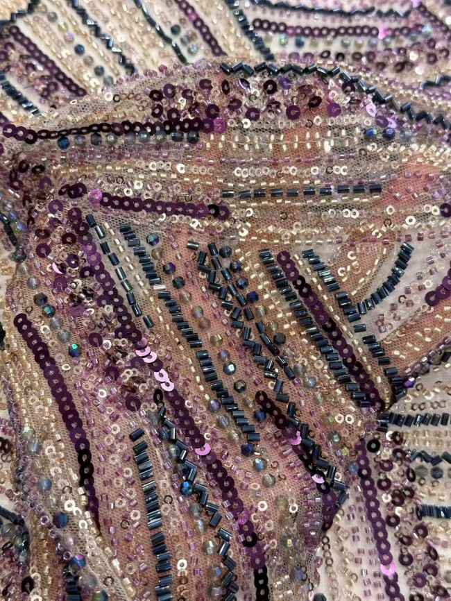 5 Yards Multi-Color Sequined Beaded 3D Floral Embroidered Lace Material Fabric HN095