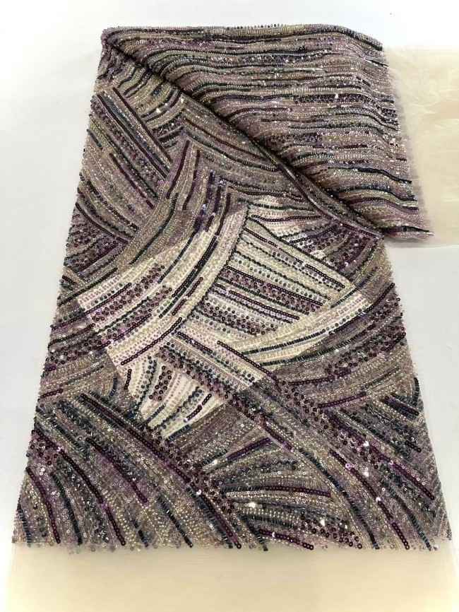 5 Yards Multi-Color Sequined Beaded 3D Floral Embroidered Lace Material Fabric HN095