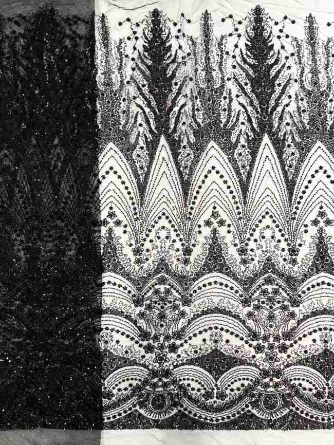 5 Yards Multi-Color Sequined Beaded 3D Floral Embroidered Lace Material Fabric HN100