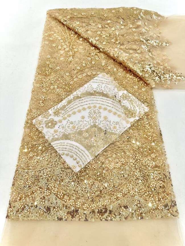 5 Yards Multi-Color Sequined Beaded 3D Floral Embroidered Lace Material Fabric HN100