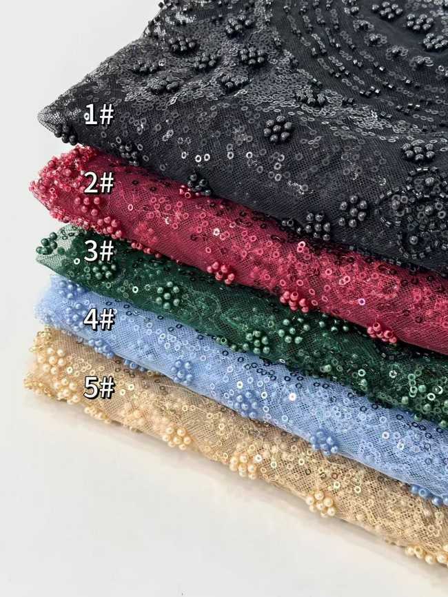 5 Yards Multi-Color Sequined Beaded 3D Floral Embroidered Lace Material Fabric HN100