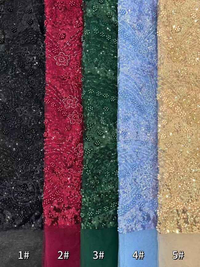 5 Yards Multi-Color Sequined Beaded 3D Floral Embroidered Lace Material Fabric HN100