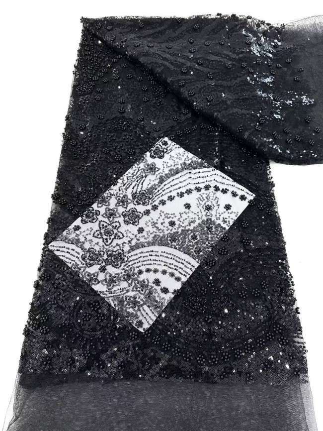 5 Yards Multi-Color Sequined Beaded 3D Floral Embroidered Lace Material Fabric HN100