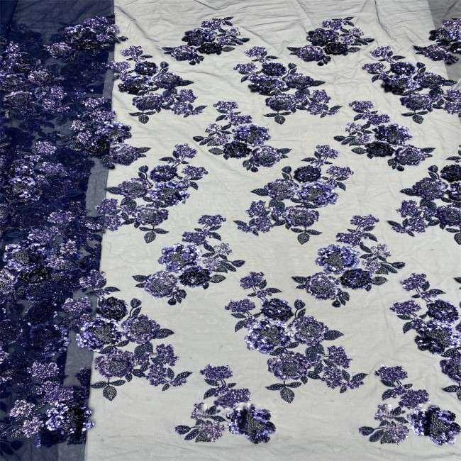 5 Yards Multi-Color Sequins Pearls Beaded 3D Floral Embroidered Lace Material Fabric JX383