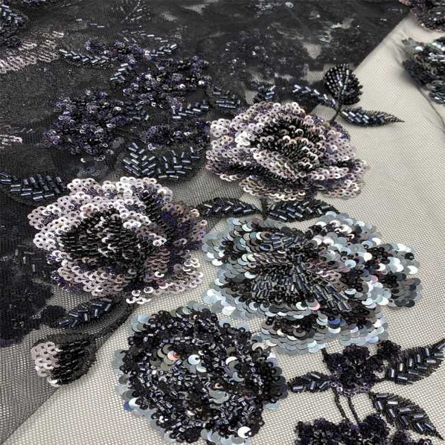 5 Yards Multi-Color Sequins Pearls Beaded 3D Floral Embroidered Lace Material Fabric JX383