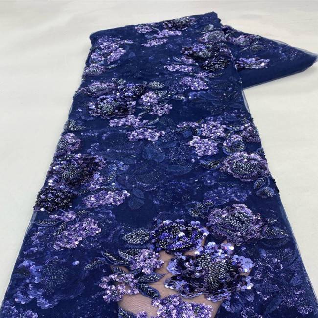 5 Yards Multi-Color Sequins Pearls Beaded 3D Floral Embroidered Lace Material Fabric JX383