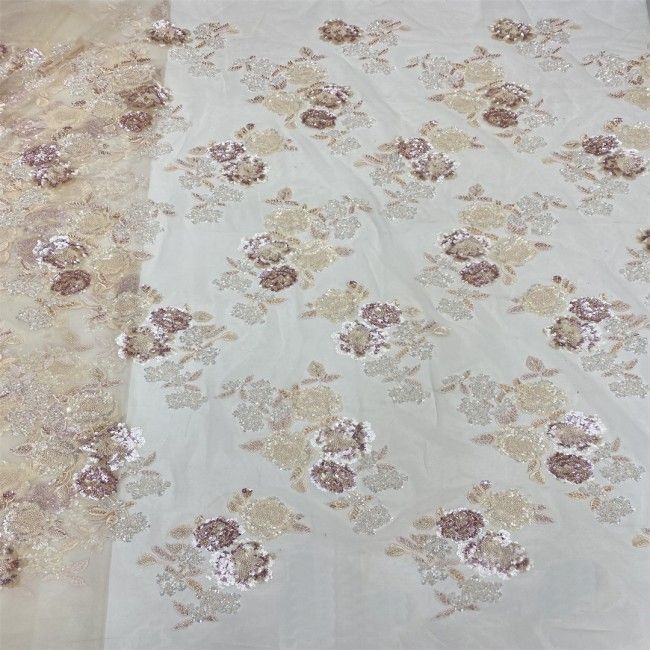 5 Yards Multi-Color Sequins Pearls Beaded 3D Floral Embroidered Lace Material Fabric JX383