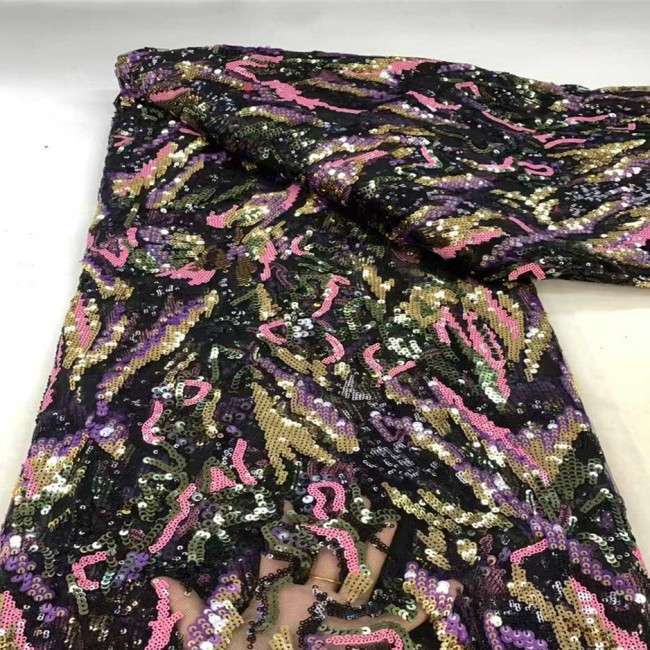 5 Yards Multi-Color Sequins Pearls Beaded 3D Floral Embroidered Lace Material Fabric JX384