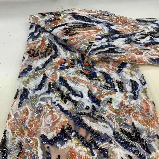 5 Yards Multi-Color Sequins Pearls Beaded 3D Floral Embroidered Lace Material Fabric JX384