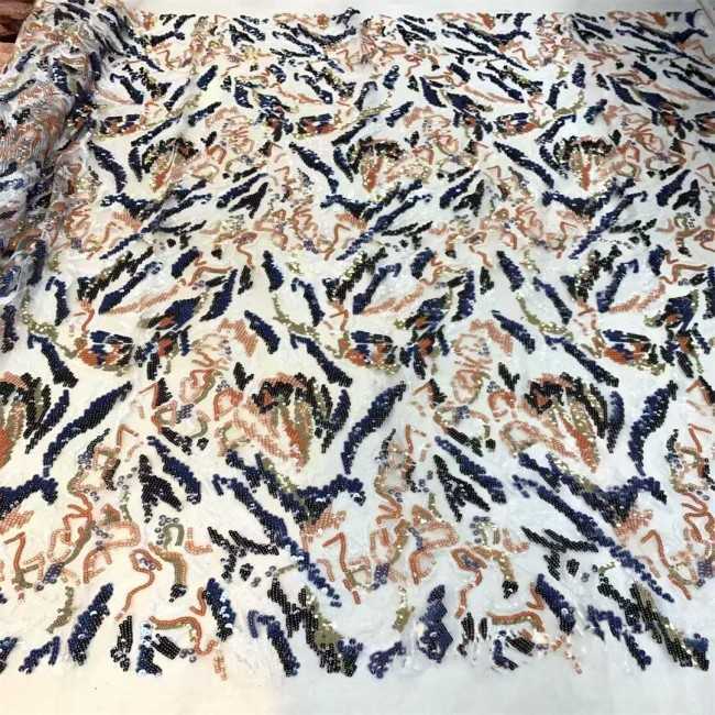 5 Yards Multi-Color Sequins Pearls Beaded 3D Floral Embroidered Lace Material Fabric JX384