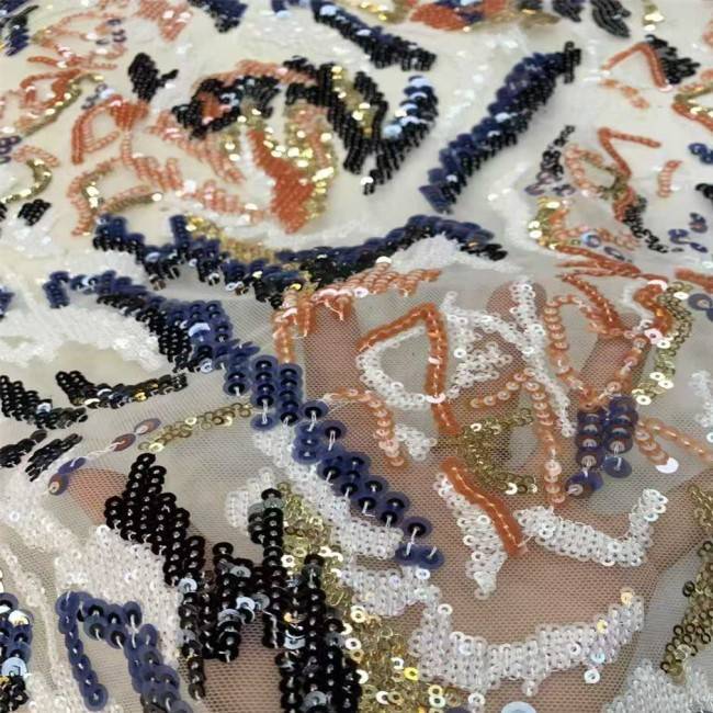 5 Yards Multi-Color Sequins Pearls Beaded 3D Floral Embroidered Lace Material Fabric JX384