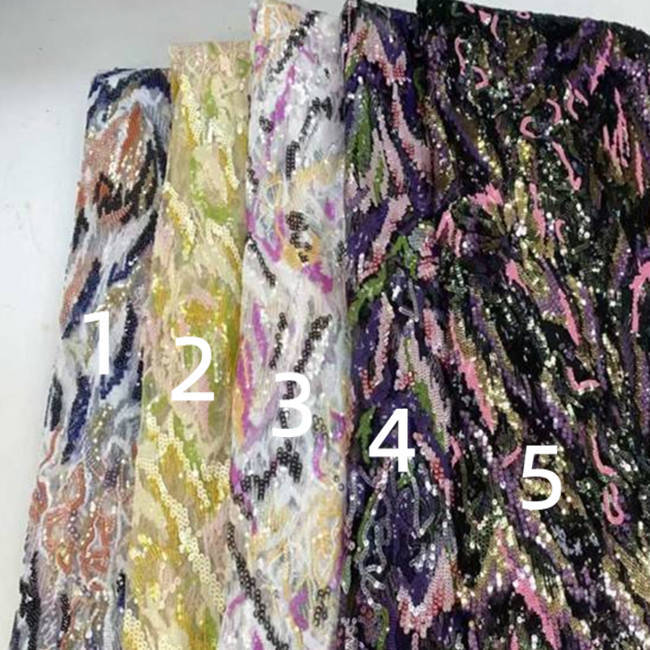 5 Yards Multi-Color Sequins Pearls Beaded 3D Floral Embroidered Lace Material Fabric JX384