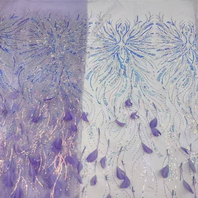 5 Yards Multi-Color Sequins Pearls Beaded 3D Floral Embroidered Lace Material Fabric JX390