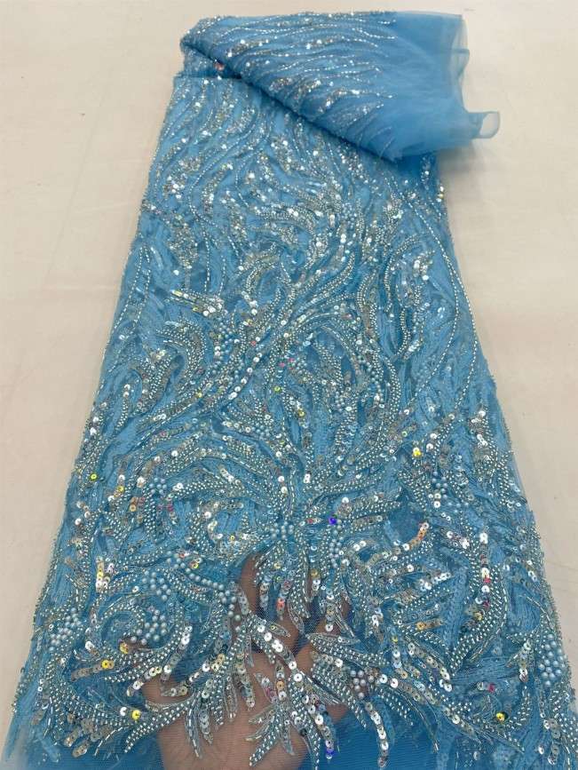 5 Yards Luxury Heavy Pearls Beaded Lace Material Fabric