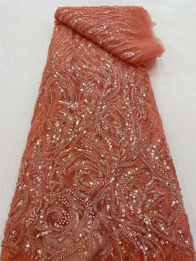 5 Yards Luxury Heavy Pearls Beaded Lace Material Fabric