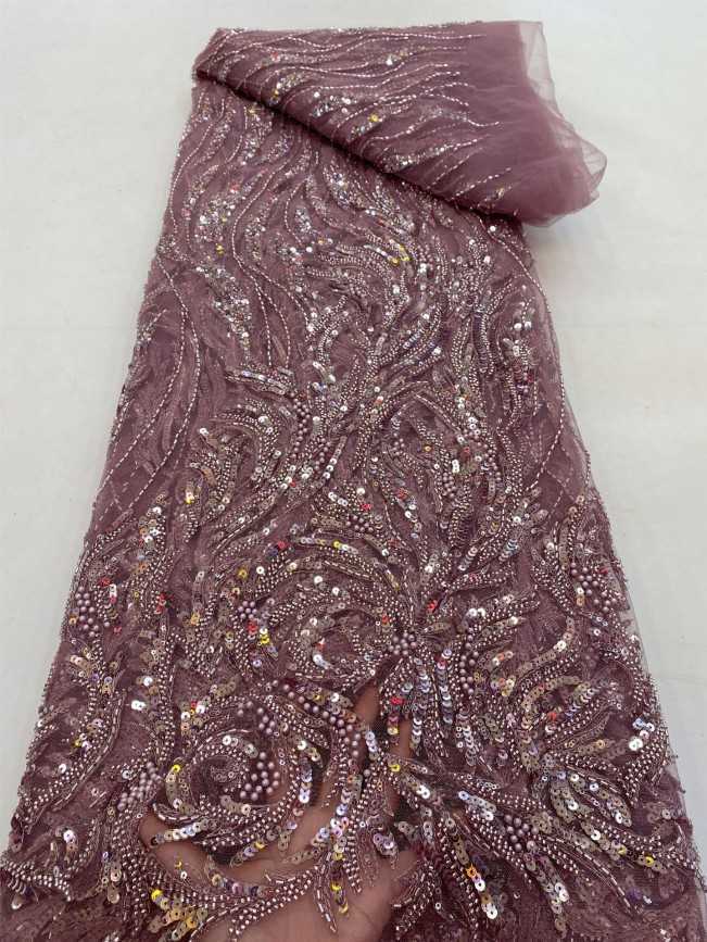 5 Yards Luxury Heavy Pearls Beaded Lace Material Fabric