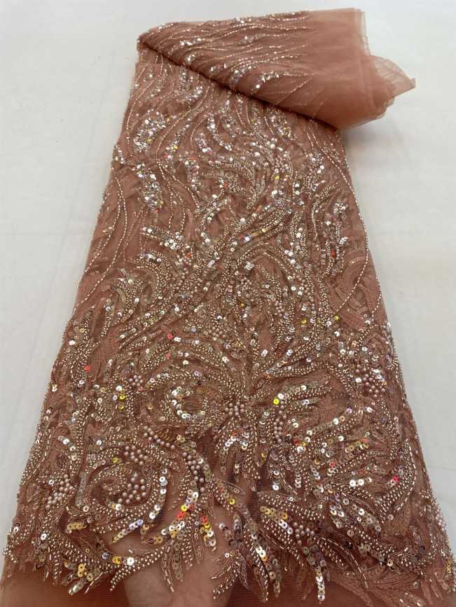 5 Yards Luxury Heavy Pearls Beaded Lace Material Fabric
