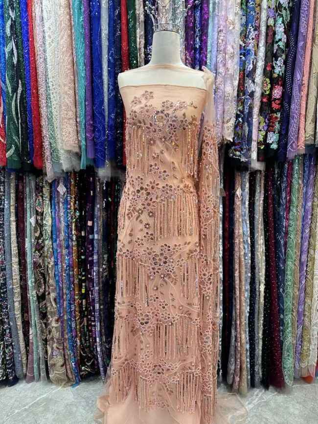 5 Yards Beaded Tassels Lace Material Fabric JX432