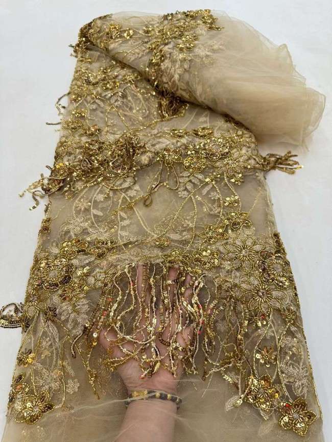 5 Yards Beaded Tassels Lace Material Fabric JX432