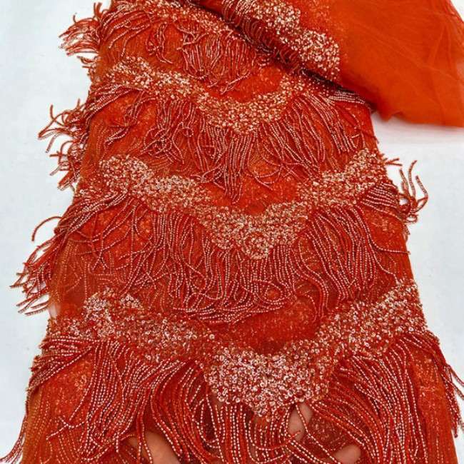 5 Yards Beaded Tassels Lace Material Fabric TLF085