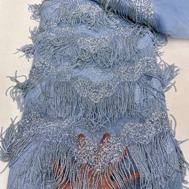 5 Yards Beaded Tassels Lace Material Fabric TLF085