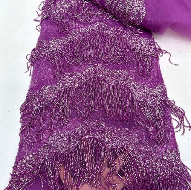 5 Yards Beaded Tassels Lace Material Fabric TLF085