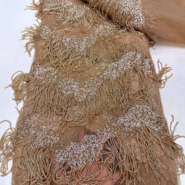 5 Yards Beaded Tassels Lace Material Fabric TLF085